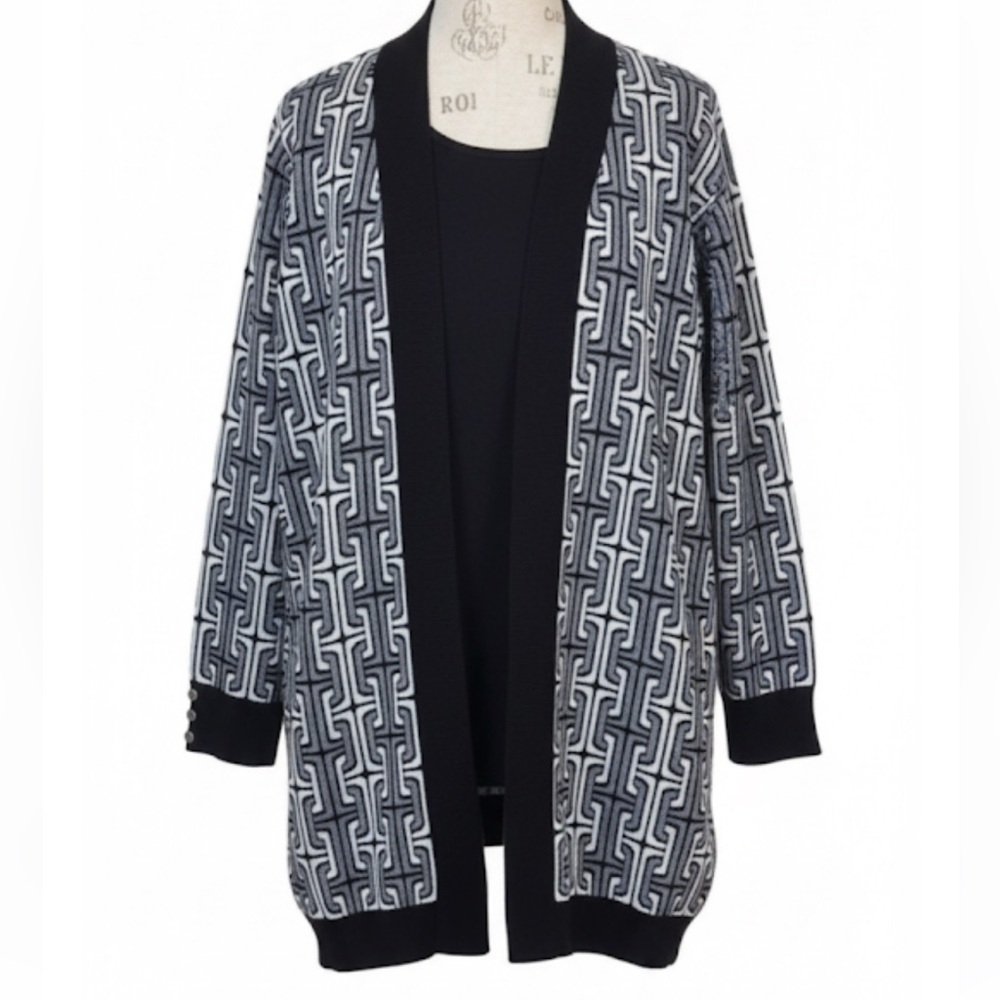 Anne Klein Black/White Print Cardigan Sweater With Tank Size XL EUC! - Picture 1 of 11